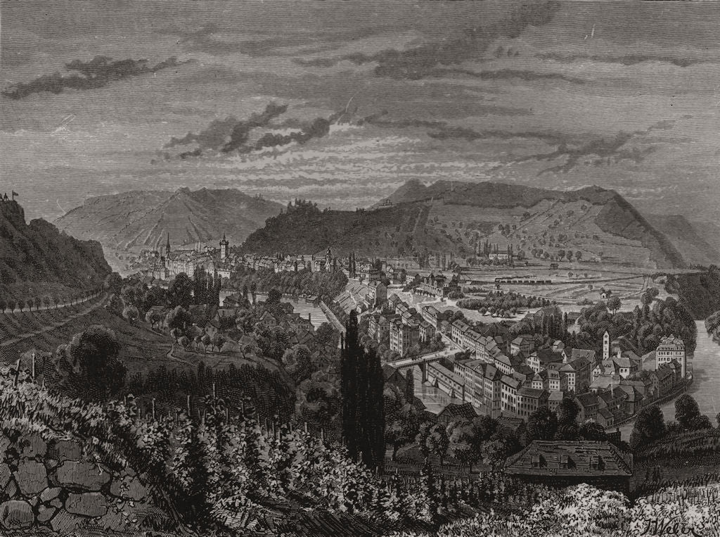 Baden, in Switzerland 1886 old antique vintage print picture